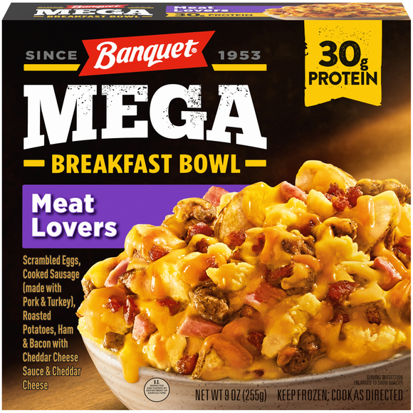 Banquet MEGA Breakfast Bowl Meat Lovers Frozen Meal