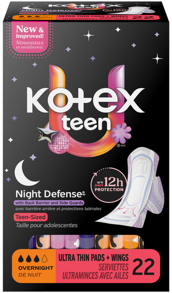 Kotex Teen Night Defense Overnight Ultra Thin Pads + Wings