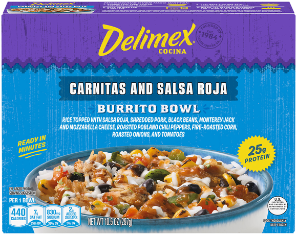 Delimex Carnitas & Salsa Roja Burrito Bowl Frozen Meal