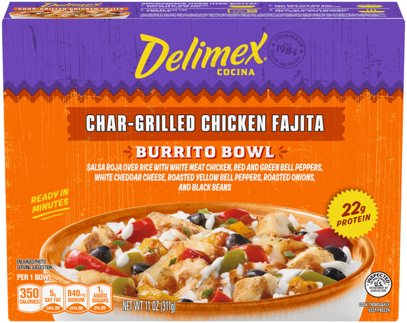 Delimex Char-Grilled Chicken Fajita Burrito Bowl Frozen Meal