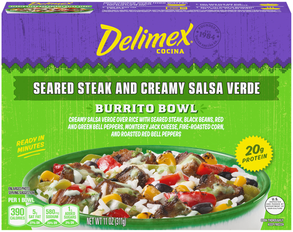 Delimex Seared Steak & Creamy Salsa Verde Burrito Bowl Frozen Meal