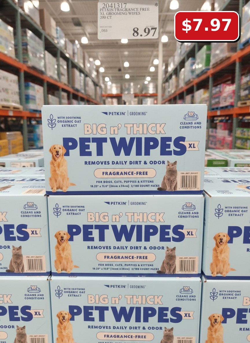 PETKIN FRAGRANCE FREE XL GROOMING WIPES