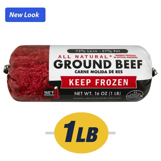 73% Lean / 27% Fat Ground Beef, 1 lb Roll, Frozen, All Natural*