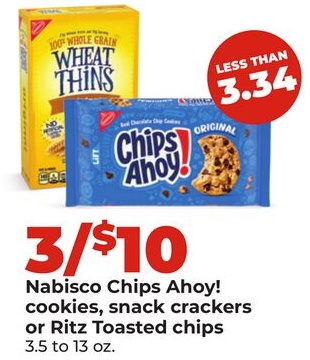 Nabisco Chips Ahoy! cookies, snack crackers or Ritz Toasted chips