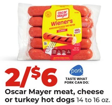 Oscar Mayer meat, cheese or turkey hot dogs