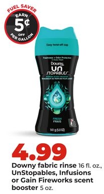 Downy fabric rinse 16 fl. oz., UnStopables, Infusions or Gain Fireworks scent booster 5 oz.
