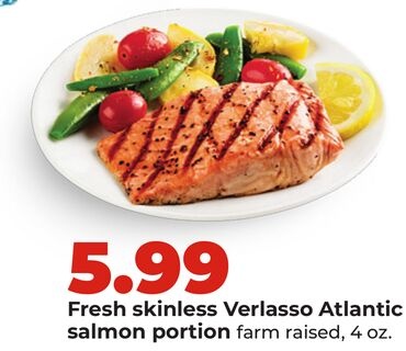 Fresh skinless Verlasso Atlantic salmon portion
