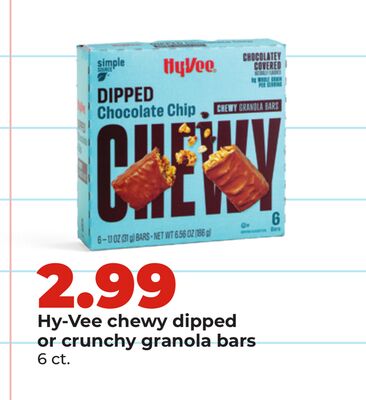 Hy-Vee chewy dipped or crunchy granola bars