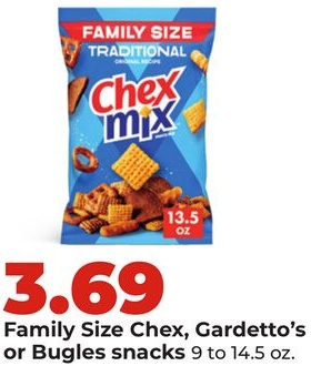 Family Size Chex, Gardetto's or Bugles snacks