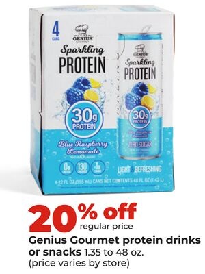 Genius Gourmet protein drinks or snacks