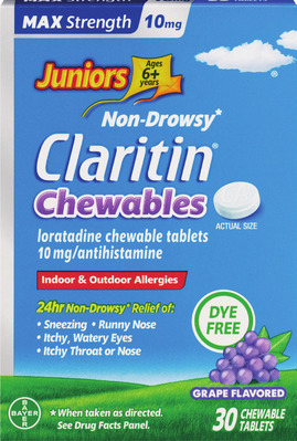 Claritin adult tablets, liqui-gels 30 ct., children's 8 oz or chewables 20-30 ct. (excludes RediTabs 30 ct. and ALL products with pseudoephedrine or ephedrine).