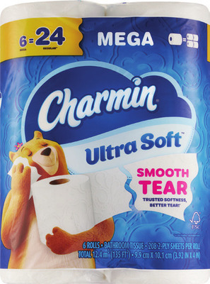 Bounty Select-A-Size 2 triple rolls, Charmin Ultra 6 mega rolls or essentials 9 mega rolls.