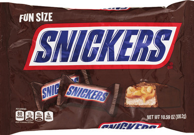 Mars Chocolate Fun Size 9.5-11.5 oz, Hershey's sugar Snack Size candy 8.5-11.2 oz, Harvest Kisses or miniatures 7.6-10.8 oz.