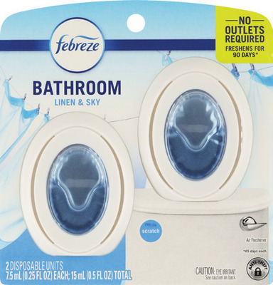 Febreze Car, Bathroom, Air Mist 2 pk., scented oil refill 0.87 oz, fabric spray 16.9 or 23.6 oz.