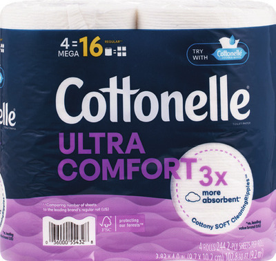 Cottonelle Ultra Clean or Ultra Comfort toilet paper 4 mega rolls.