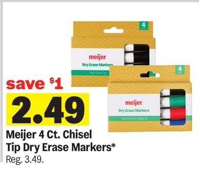 Meijer 4 Ct. Chisel Tip Dry Erase Markers*