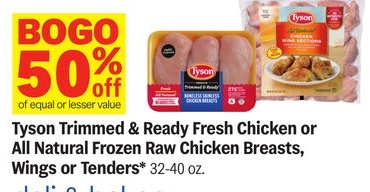 Tyson Trimmed & Ready Fresh Chicken or All Natural Frozen Raw Chicken Breasts, Wings or Tenders