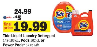 Tide Liquid Laundry Detergent 148-166 oz., Pods 102 ct. or Power Pods* 57 ct.