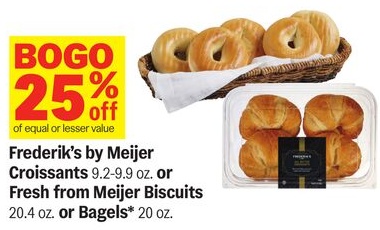 Frederik's by Meijer Croissants 9.2-9.9 oz. or Fresh from Meijer Biscuits 20.4 oz. or Bagels* 20 oz.