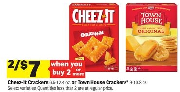 Cheez-It Crackers 6.5-12.4 oz. or Town House Crackers* 9-13.8 oz.