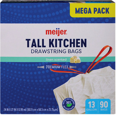 Meijer Kitchen Bags 90-100 ct./13 gallon or Trash Bags 50 ct./33 gallon.