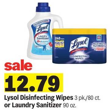 Lysol Disinfecting Wipes 3 pk./80 ct. or Laundry Sanitizer 90 oz.