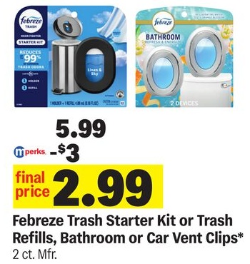 Febreze Trash Starter Kit or Trash Refills, Bathroom or Car Vent Clips*