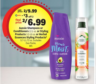Aussie Shampoos or Conditioners 12.1 oz. or Styling Products 3.2-10 oz. or Herbal Essences Styling Products* 5.7-11.72 oz