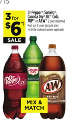 Dr Pepper® Sunkist® Canada Dry® RC® Cola, 7UP® or A&W® 2 Liter Assorted