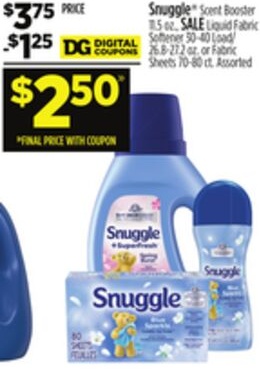 Snuggle® Scent Booster 11.5 oz., Liquid Fabric Softener 30-40 Load/ 26.8-27.2 oz. or Fabric Sheets 70-80 ct.