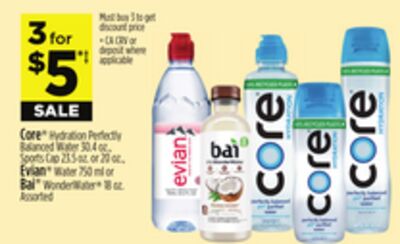 Core® Hydration Perfectly Balanced Water, Sports Cap, Evian® Water, Ball® WonderWater®
