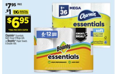 Charmin® Essentials Bath Tissue or Bounty® Paper Towels