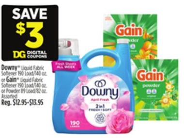 Downy® Liquid Fabric Softener or Gain® Liquid Fabric Softener or Powder