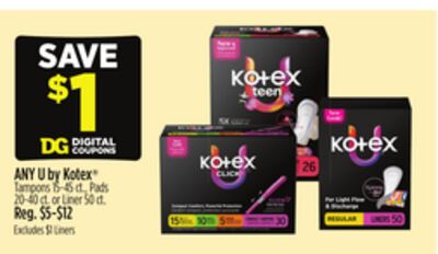 U by Kotex® Tampons, 18-45 ct., Pads 20-40, or Liner 50 ct.