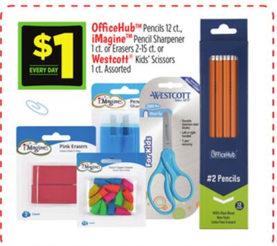 OfficeHub™ Pencils iMagine™ Pencil Sharpener or Erasers or Westcott® Kids Scissors