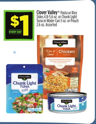 Clover Valley® Pasta or Rice Sides 4.8-5.6 oz., or Chunk Light Tuna in Water Can 5 oz. or Pouch 2.6 oz. Assorted