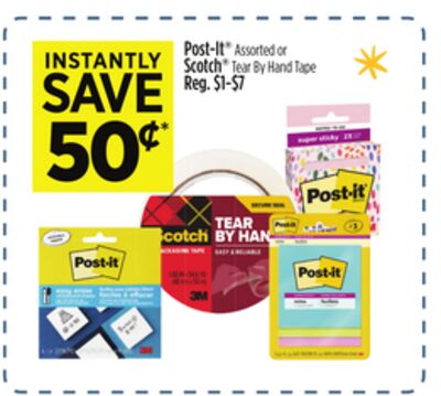 Post-It® Assorted or Scotch® Tear By Hand Tape