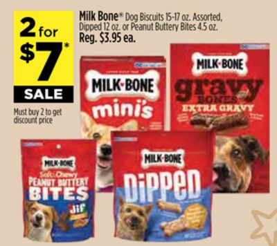Milk Bone® Dog Biscuits 15-17 oz. Assorted, Dipped 12 oz. or Peanut Buttery Bites 4.5 oz.