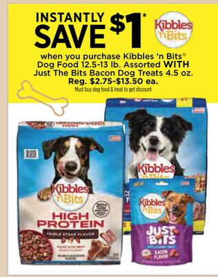Kibbles 'n Bits® Dog Food 12.5-13 lb. Assorted WITH Just The Bits Bacon Dog Treats 4.5 oz.