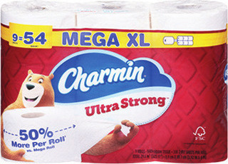 Charmin Bath Tissue 9 ct Mega XL or Bounty Paper Towels 6 ct Double Plus Roll