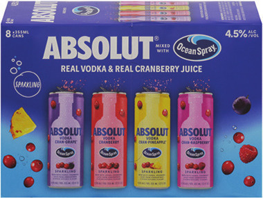 Absolut & Ocean Spray or Nütri Vodka Soda Variety Packs