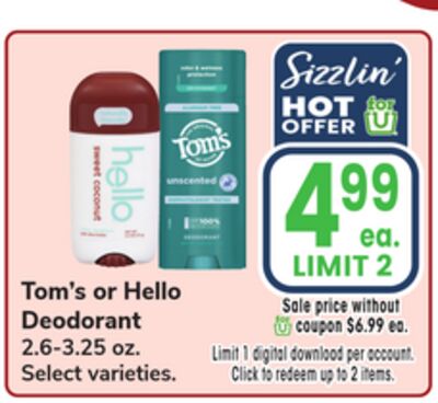 Tom's or Hello Deodorant