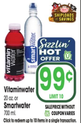 Vitaminwater 20 oz. or Smartwater 700 mL
