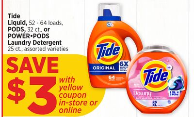 Liquid, 52 - 64 loads, PODS, 32 ct., or POWER•PODS Laundry Detergent 25 ct.