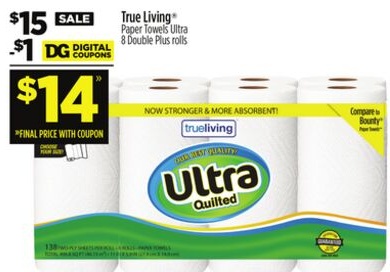 True Living® Paper Towels Ultra 8 Double Plus rolls