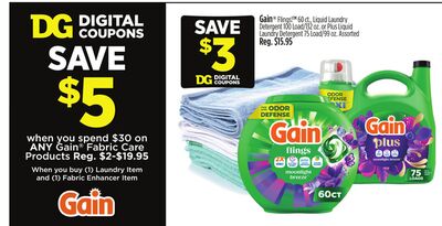 Gain® Flings!™ 60 ct., Liquid Laundry Detergent 100 Load/132 oz. or Plus Liquid Laundry Detergent 75 Load/99 oz.