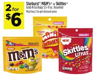 Starburst® M&M's® or Skittles® Grab N Go Bags