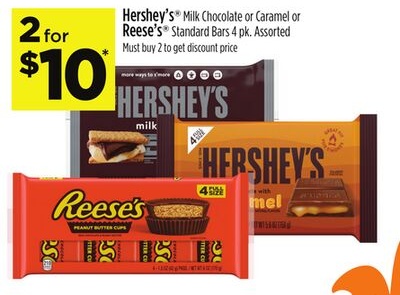 Hershey's® Milk Chocolate or Caramel or Reese's® Standard Bars 4 pk. Assorted
