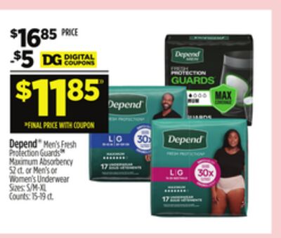 Depend® Men's Fresh Protection Guards™ Maximum Absorbency or Men's or Women's Underwear Style