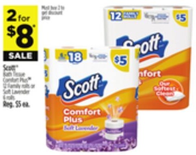 Scott® Bath Tissue Comfort Plus 12 Family rolls or Soft Lavender
